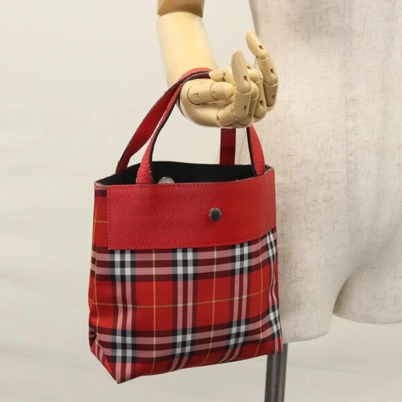 BURBERRY Nova Check Hand Bag Nylon Red Auth ti2831 - Picture 1 of 16